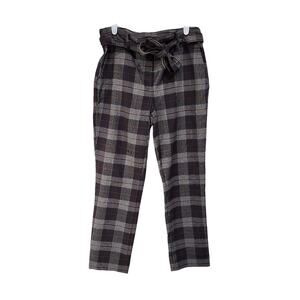 Jules & Leopold Checkered Plaid Brown Tie-Waist Trousers Stretchy Pants Medium